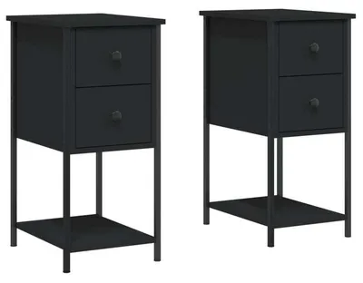 Productafbeelding van Nachtkastje – Bijzettafel – Bedkastje – Opbergkastje – Hout – Zwart – 32x42x70 cm – Set van 2