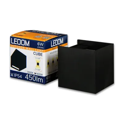Obrázok produktu pre LEDOM Vonkajšie nástenné svetlo CUBE LED 2x3W (6W) 4000K neutrálna biela 450lm IP54 Vodotesné bodové svetlo Up Down Cube lampa pre vonkajšie a vnútorné použitie Čierna