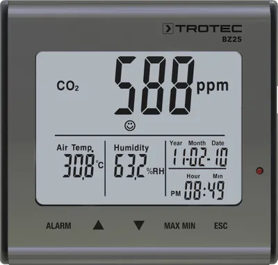 Produktbild von TROTEC BZ25 CO2-Luftqualitätsmonitor Ideal für Büro Schule Kindergarten Raumluft Raumtemperatur Luftfeuchtigkeit