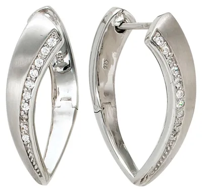 Produktbild von Creolen Creole 925 Silber Klappmechanik spitzoval Zirkonia Ohrschmuck