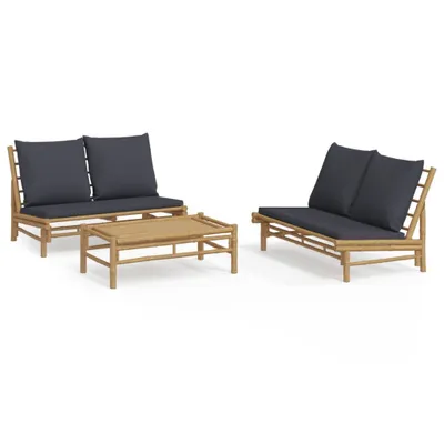 Produktbild von 3-tlg. Garten-Lounge-Set mit Dunkelgrauen Kissen Bambus