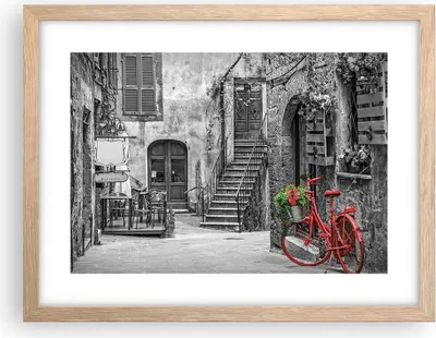 Produktbild von Gerahmtes Poster - Rahmen in heller Eiche - Rot Fahrrad Allee - 40x30 cm - Wand Bild - Wanddeko - Wandbilder - Kunstposter - Wandposter - Bilderrahmen - Bilder - Kunstdruck - P2NAA40x30-4410