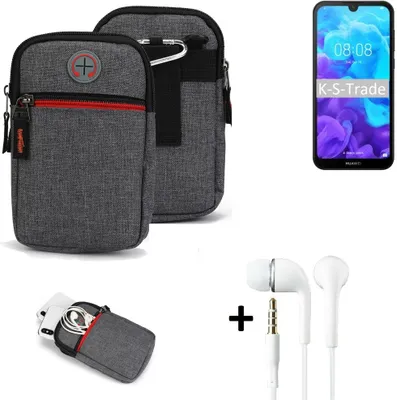Produktbild von K-S-Trade Gürteltaasche + Kopfhörer kompatibel mit Huawei Y5 (2019) Handy Tasche Holster Schutz Hülle Handy Hülle grau Zusatzfächer 1x