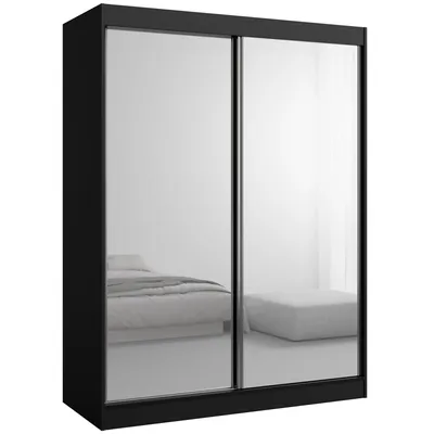 Kleiderschrank zum Schlafzimmer für Kleidung mit Spiegel, Höhe: 200cm, Breite: 150 cm, Schwarz