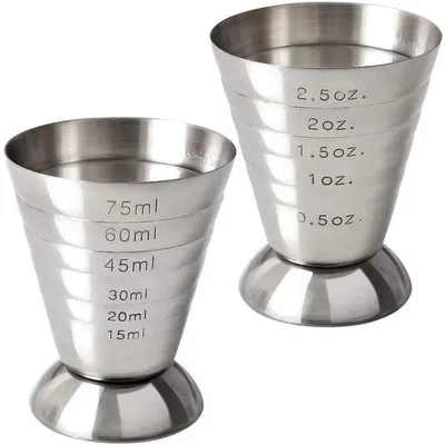 Produktbild von Maßbeker aus Edelstahl - 2 Stück - 75 ml - Schlagfest - Nachhaltig - Cocktail-Meßbecher