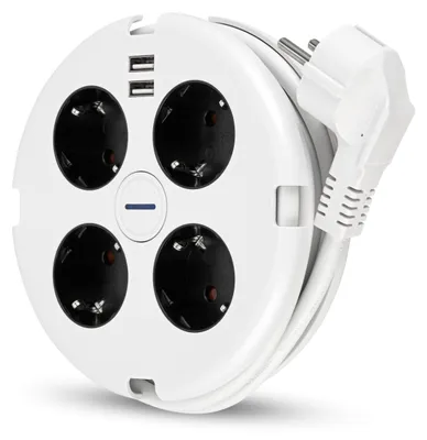 Produktbild von REV Steckdosenleiste PowerDisc, Mehrfachsteckdose 4fach, USB, rund, weiß-schwarz