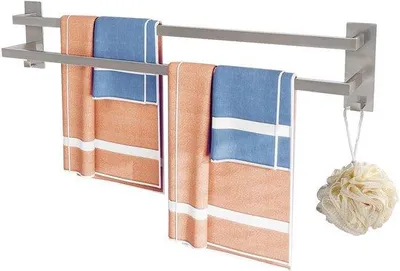Obrázek produktu pro Dvojitý držák na ručníky 80 cm, nerezová ocel, stříbrný, samolepicí