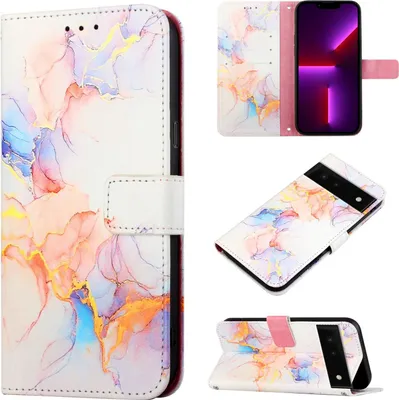 Produktbild von Google Pixel 6 Hülle, Marmor Motiv Kunstleder Tasche Wallet Kartenfächer mit Standfunktion Klapp Schutzhülle für Google Pixel 6 Bunt