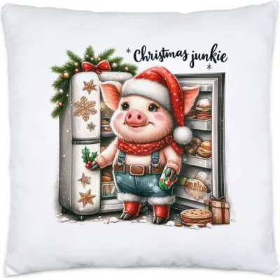 Produktbild von Christmas Junkie Lustiges Schweinmotiv Kissen Geschenkidee witziges Design Weihnachten