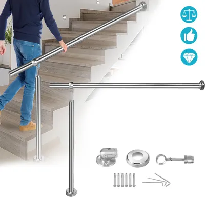 Image de XINZI Main courante d'escalier inox 150x90cm - angle réglable & stable, pour escaliers à l'intérieur/garage/appartement/maison, convient pour cage d'escalier/parapet