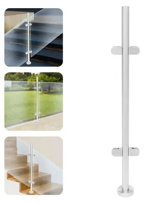 Produktbild von Treppengeländer Pfosten - Mittelpfosten Edelstahl 316 - Höhe 110 cm - Für 12 mm Glas - Tragkraft 60 kg - Bodenmontage - 1 Stück