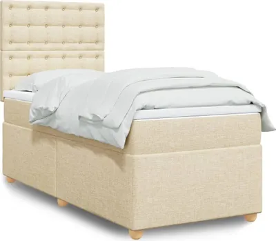 Produktbild von Design Boxspringbett mit Matratze Creme 100x200 cm Stoff, Klassische Betten 2024 Neu