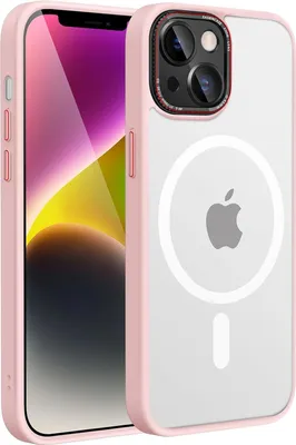 Produktbild von Hülle für Apple iPhone 14 rosa Rahmen transparent matt Rückseite +Magsafe