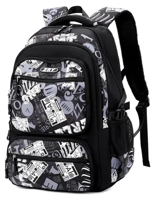 Image de Sac à dos pour adolescents, garçons, 40 litres, 9 compartiments, noir, imperméable, compartiment pour ordinateur portable 15,6 pouces