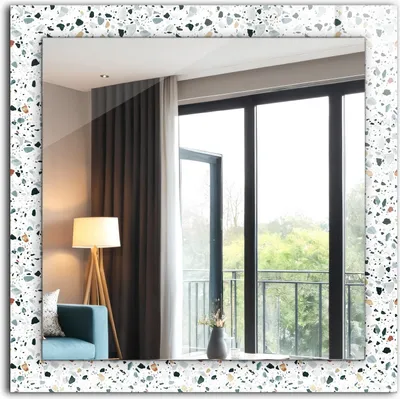 Produktbild von Dekospiegel - Wandspiegel mit Rahmen - Hängespiegel - 60x60 cm - Terrazzo-Mosaikmuster