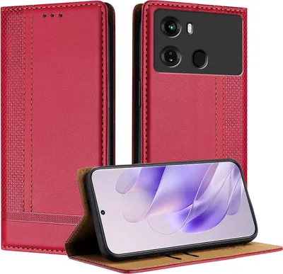 Produktbild von Handyhülle für itel P40 Leder Flip Klappbare Schutzhülle mit Standfunktion Rot