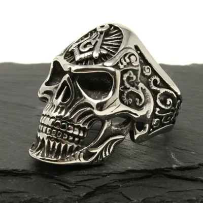 Produktbild von Ring Silber aus Edelstahl - SKULL MASONIC 60