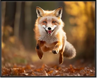 Produktbild von Wallario Wandbild Rennender Fuchs, Größe: 40,30 x 50,30 cm, Poster mit schwarzem Aluminiumrahmen