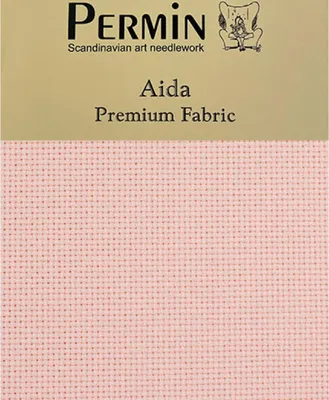 Image de Permin Precut, 16 pièces. Aida 355, couleur 302 « Hauch von Pink », tissu pour broderie au point de croix, 43 x 50 cm