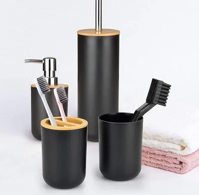 Immagine prodotto di Set da bagno in bambù da 6 pezzi con portasapone e scopino
