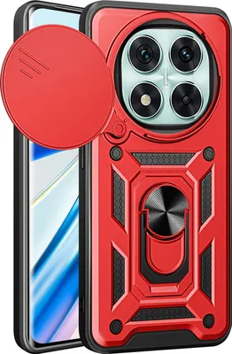 Produktbild von Hülle für Xiaomi Redmi Note 14 Pro 5G Magnetische Ring Ständer Halter Dia Kameraschutz TPU Bumper Silikon Schutzhülle Rot