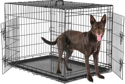Produktbild von Große Hundebank - Grosse Hundekralle - Hundebox mit 2 Türen - leicht zu reinigende - abnehmbare Kunststoff-Lade - faltschlagbare Metall-Trainingshundekralle große Größe 914 cm (Large 914 )