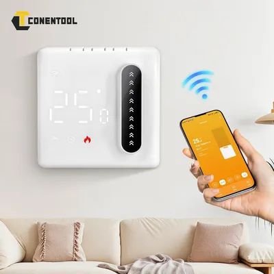 Produktbild von WiFi Raumthermostat Fußbodenheizung Digital LCD Touchscreen App-gesteuert und Bluetooth mit Fernbedienung Programmierbar Unterputz Kindersicherung