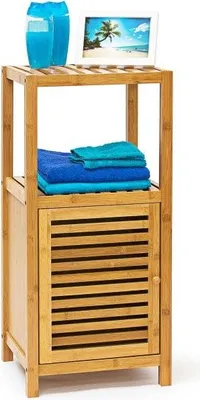 Image de Etagère de salle de bain en bambou avec porte