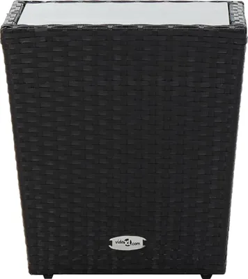 Immagine prodotto di Tavolino nero 41,5×41,5×43 cm in poly rattan e vetro temperato