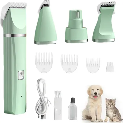 Produktbild von Fellscheren, Hundeschermaschine, 11er-Set, kabelloser Tierhaarschneider, mit 4 umwandelbaren Köpfen, leiser und wiederaufladbarer Katzenhaarschneider