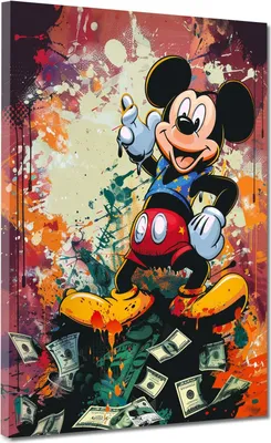 Produktbild von Maus mit Geld bunter Pop Art Leinwandbild Wandbild Kunstdruck XL Wanddeko: 90x120x4cm