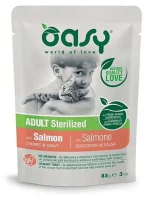 Productafbeelding van OASY Chunks in jus, gesteriliseerde zalm - natvoer voor katten - 85g