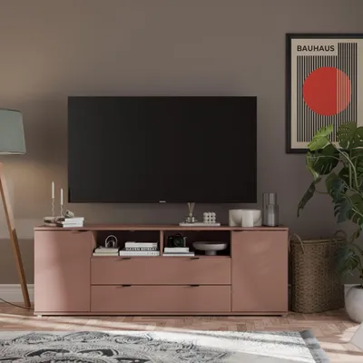 Produktbild von Forte GANYMEDE TV-Schrank 180, minimalistisches Lowboard, 2-türig, 2 Schubladen, offenes Fach, Holzwerkstoff, Wohnzimmer, Terrakotta, 179,5 cm breit x 63,1 cm hoch x 41,3 cm tief
