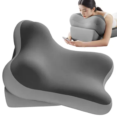 Image de Coussin de lecture pour lit, avec traversin amovible et accoudoirs surélevés. Idéal pour s'asseoir sur un lit ou un canapé, regarder la télévision, se détendre ou comme soutien dorsal. Gris