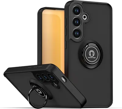 Produktbild von Hülle für Samsung Galaxy S24/ S25 Matte Transluzent TPU Stoßfest Schutzhülle mit Ring Halter Ständer Schwarz