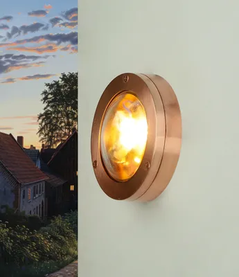 Produktbild von Außenleuchte Wand IP64 G9 Ø 14 cm Glas Echt-Messing Maritim Hof Garten Außenwandlampe