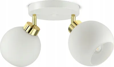 A white and gold two-bulb ceiling light fixture against a white background.