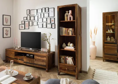 Produktbild von MASSIVMOEBEL24 Standregal Sheesham 60x45x200 dunkelbraun lackiert ANCONA #240