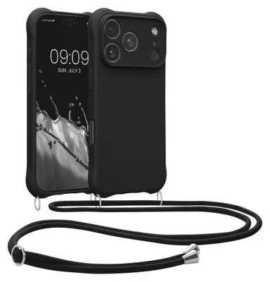Produktbild von kwmobile Necklace Case kompatibel mit Apple iPhone 18 Pro / iPhone 17 Pro Hülle - Cover mit Kordel zum Umhängen - Silikon Schutzhülle Schwarz