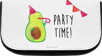 Produktbild von Mr. & Mrs. Panda Kulturbeutel Avocado Party Zeit - Weiß - Geschenk, Geburtstag, kosmetiktäschchen, kosmetiktasche klein, kleiner, kosmetik organizer, Happy Birthday