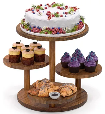 Holz-Cupcake-Ständer, 4-stöckig, rund, 30 cm, für Desserts & Torten