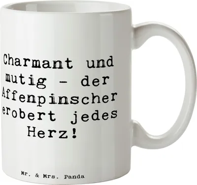 Produktbild von Mr. & Mrs. Panda Teetasse Spruch Affenpinscher Charmeur - Weiß - Geschenk, Hunderassen Eigenschaften, Becher, Pflege, kleine, Hunde, Bedruckte Tasse, treuer Begleiter