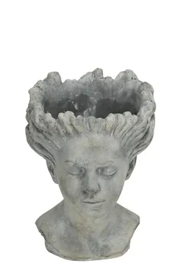 Produktbild von Pflanzkopf Büste Figur zum Bepflanzen Mädchenkopf Pflanzgefäß Ø22x29cm H28cm Zement grau