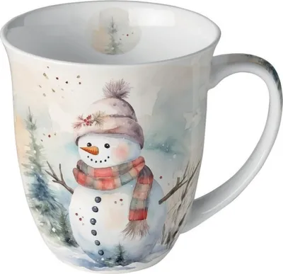 Produktbild von Tasse 10cm Porzellan 0,4L mit Schneemann Motiv
