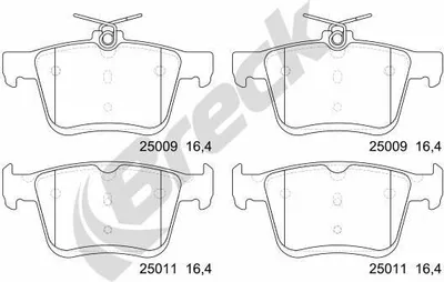 Produktbild von BRECK 25009 00 704 00 Bremsbeläge Satz Hinten Bremsklötze für VW Golf VII Schrägheck (5G1, BQ1, BE1, BE2) Passat Variant (3G5, CB5) Golf VII Variant