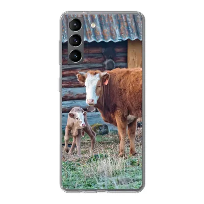 Produktbild von MuchoWow® Handyhülle Schutzhülle Hülle für Samsung Galaxy S21 Kuh - Stall - Gras - Kalb Silikon Softcase Handy Hülle - Softcase