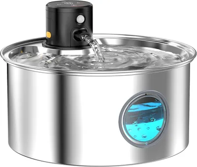 Produktbild von Kabelloser Katzenbrunnen, 3,2 l, Edelstahl, Bewegungsmelder, 4000 mAh Akku.