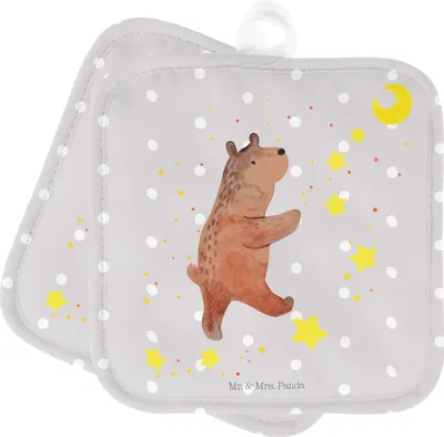 Produktbild von Mr. & Mrs. Panda Topflappen Bär Träume - Grau Pastell - Geschenk, topfhalter, Träumen, Traumdeutung, Traum, Kochlappen, Teddy, Ofenlappen, Topfuntersetzer, Topflappenset