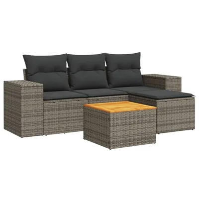 Produktbild von 5-tlg. Garten-Sofagarnitur mit Kissen Grau Poly Rattan