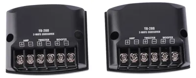 Produktbild von 2 Stück Kfz-2-Wege-Lautsprecher-Frequenzteiler 12V 60W Hochfrequenzkondensatoren Schwarz Universal